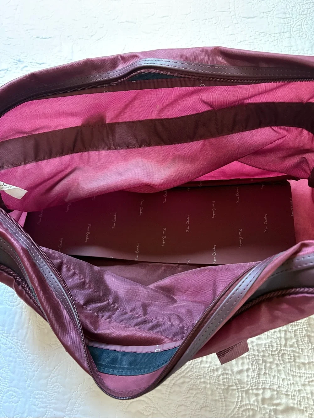Pierre Cardin Maroon Travel Duffel with Brown Accents